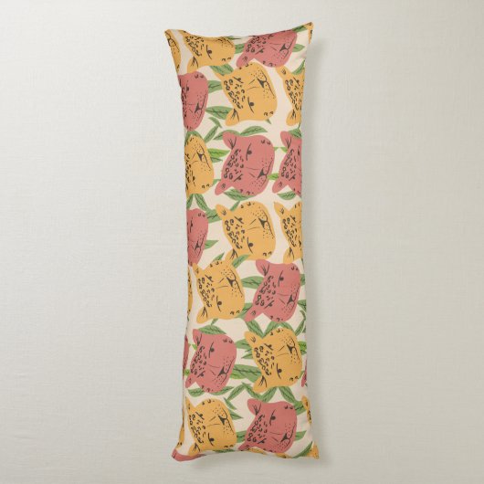 Cheetah Oerwoud Planten Greenery Coral Green Lichaamskussen (Achterkant (Verticaal))