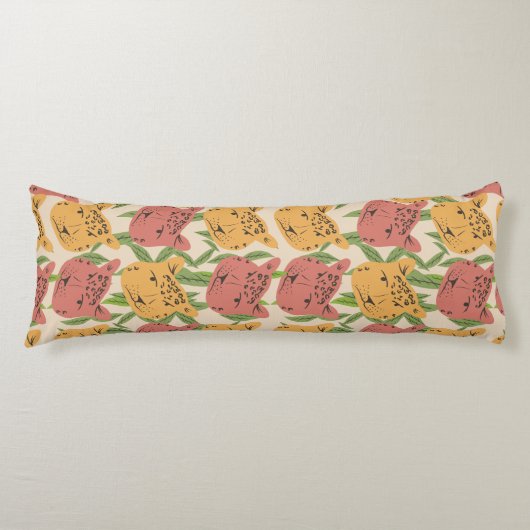 Cheetah Oerwoud Planten Greenery Coral Green Lichaamskussen (Voorkant)
