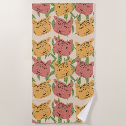 Cheetah Oerwoud Planten Greenery Coral Green Strandlaken (Voorkant)