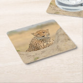 Cheetah ontspannen op een termiet heuvel blik Onde Kartonnen Onderzetters (Schuin)