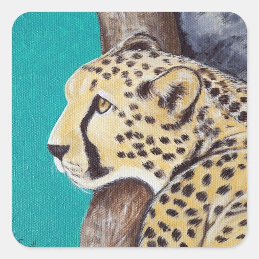 Cheetah Painting Vierkante Sticker (Voorkant)