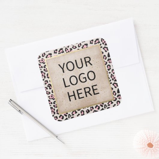 Cheetah Patroon en gouden Vintage Vierkante Sticker (Envelop)