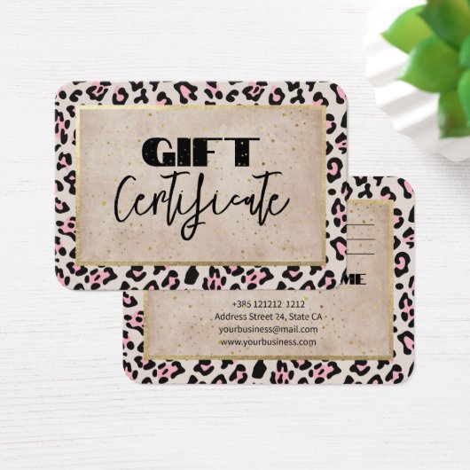 Cheetah Pattern en gouden  cadeaubon Visitekaartje (Bureau)
