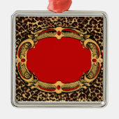 Cheetah Pattern Red Label Metalen Ornament (Voorkant)