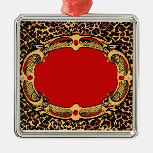 Cheetah Pattern Red Label Metalen Ornament (Voorkant)