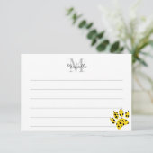Cheetah Paw Print Custom Lined Monogram Bedankkaart (Staand voorkant)