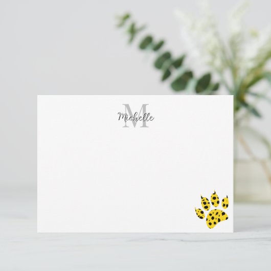 Cheetah Paw Print Custom Monogram  Bedankkaart (Staand voorkant)