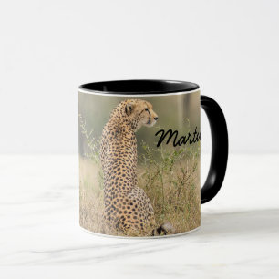 Cheetah personaliseer de naam Black Interior Gift  Mok
