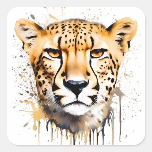 Cheetah Portrait Vierkante Sticker (Voorkant)