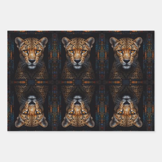 Cheetah portret gezet op mozaïek zwart inpakpapier vel (Voorkant 2)