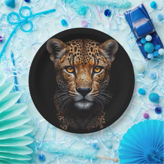 Cheetah Portret op zwart Papieren Bordje (Feest)