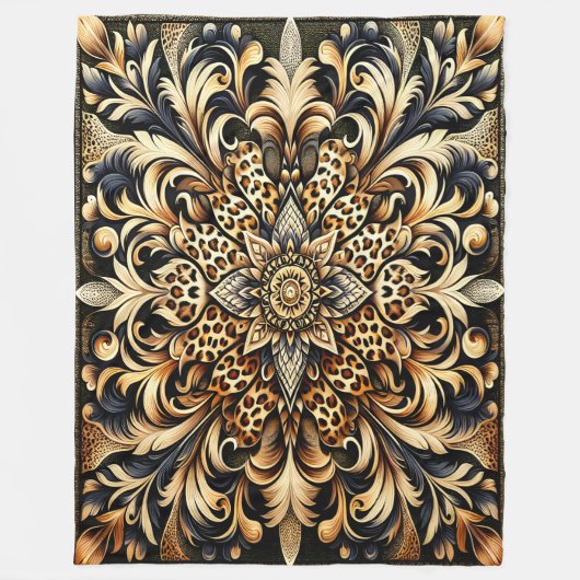 Cheetah Print Acanthus Leaf bloemblaadjes accent Fleece Deken (Voorkant)