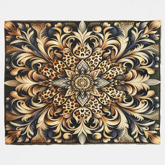 Cheetah Print Acanthus Leaf bloemblaadjes accent Fleece Deken (Voorkant (Horizontaal))