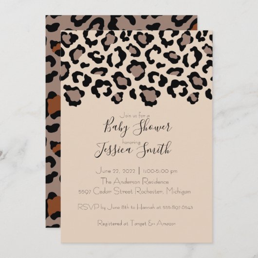 Cheetah Print Baby shower Uitnodiging (Voorkant / Achterkant)