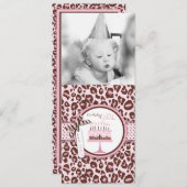 Cheetah Print & Birthday Cake Photo Template Kaart (Voorkant / Achterkant)