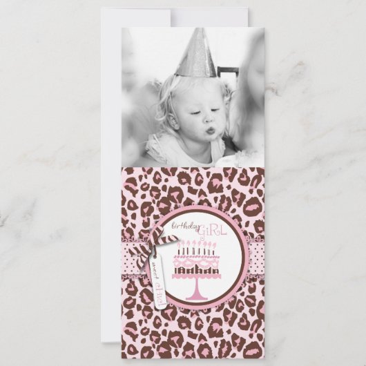 Cheetah Print & Birthday Cake Photo Template Kaart (Voorkant)