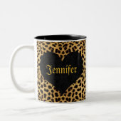 Cheetah Print Black Heart - aangepaste naam Tweekleurige Koffiemok (Links)