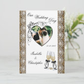 Cheetah Print Champagne Glass Wedding Invitation Kaart (Staand voorkant)
