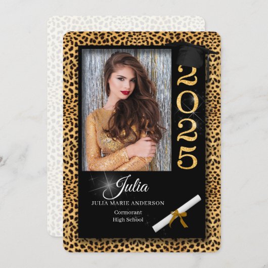 Cheetah Print Class of 2023 Afstuderen Invitation Kaart (Voorkant / Achterkant)