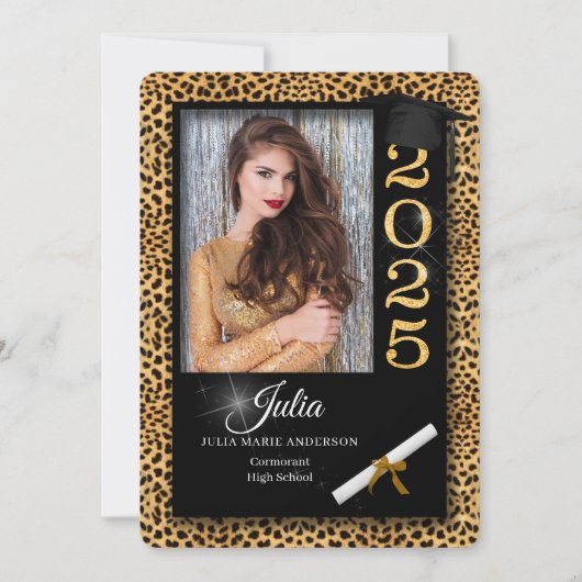 Cheetah Print Class of 2023 Afstuderen Invitation Kaart (Voorkant)