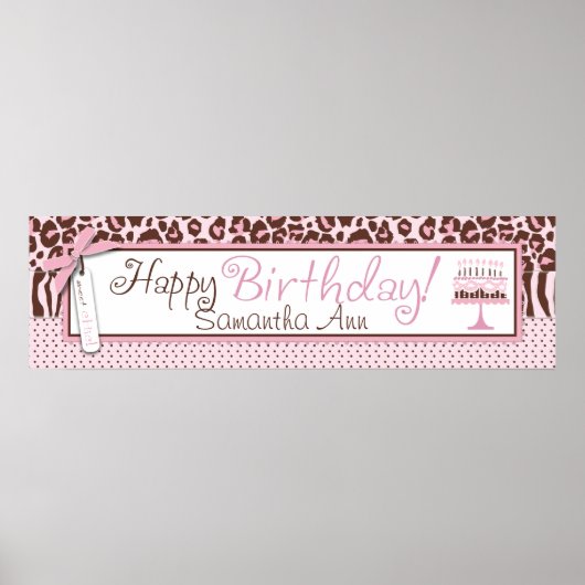 Cheetah Print en Cake Birthday Banner (Voorkant)