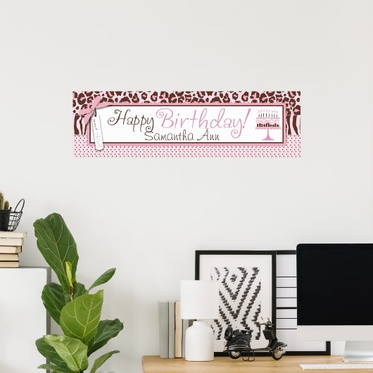 Cheetah Print en Cake Birthday Banner (Thuiskantoor)