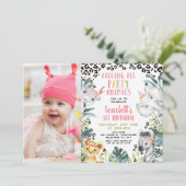 Cheetah Print Foto Oproep Party Dieren Verjaardag Kaart (Staand voorkant)