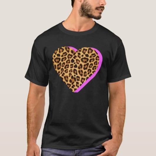 CHEETAH Print HEART Leopard Animal Pink Shadow Gra T-shirt (Voorkant)