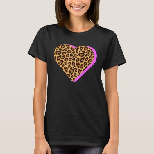 CHEETAH Print HEART Leopard Animal Pink Shadow Gra T-shirt (Voorkant)
