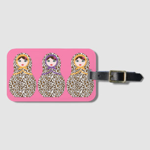 Cheetah Print Matryoshka Bagagelabel