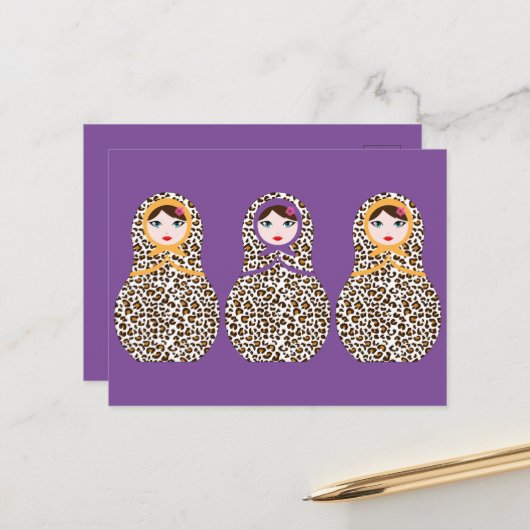 Cheetah Print Matryoshka Briefkaart (Voorkant / Achterkant in situ)