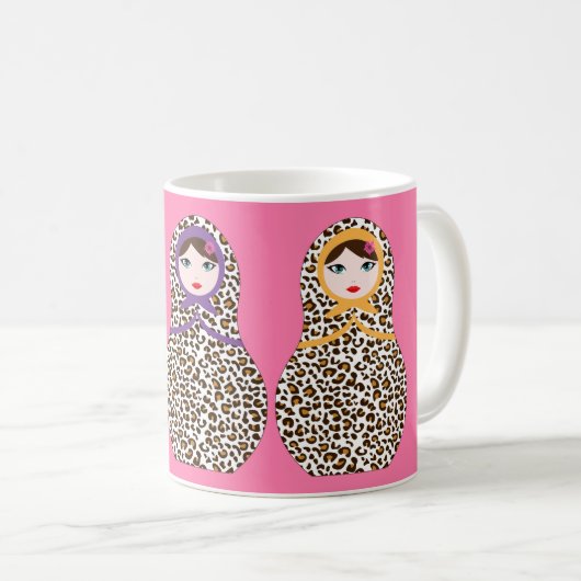 Cheetah Print Matryoshka Coffee Mok (Voorkant rechts)