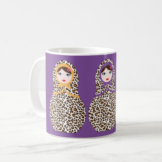 Cheetah Print Matryoshka Coffee Mok (Voorkant links)