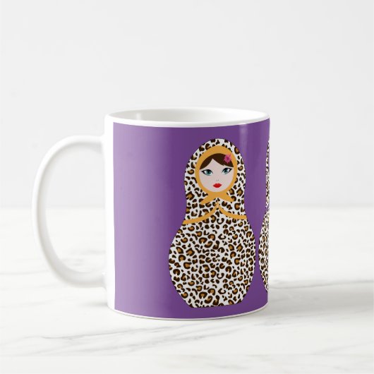 Cheetah Print Matryoshka Coffee Mok (Links)