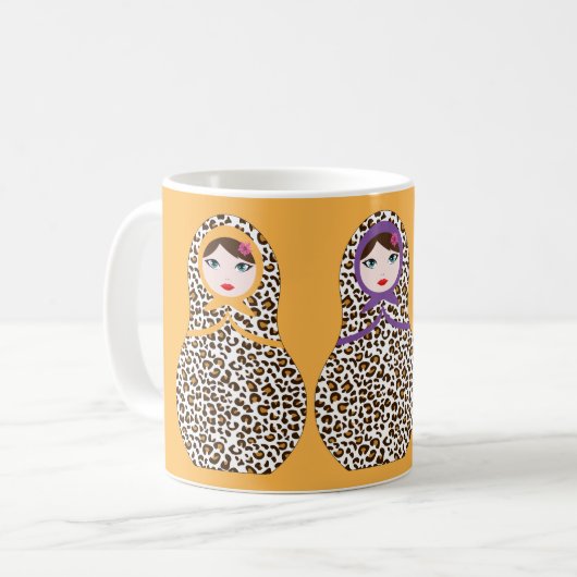 Cheetah Print Matryoshka Coffee Mok (Voorkant links)