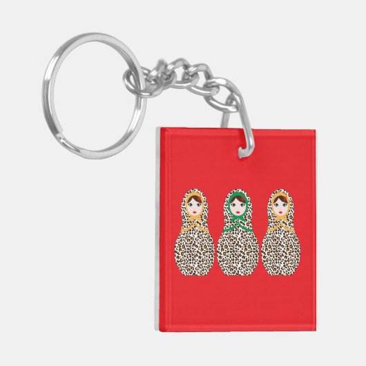 Cheetah Print Matryoshka Sleutelhanger (Voorkant Links)