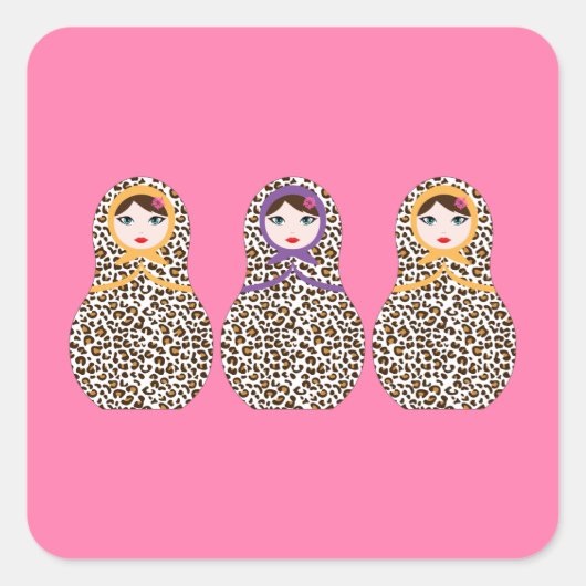 Cheetah Print Matryoshka Vierkante Sticker (Voorkant)
