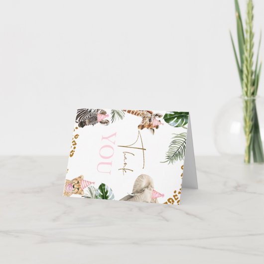 Cheetah Print Meisjes Safari Wild Een 1e Verjaarda Bedankkaart (Voorkant)