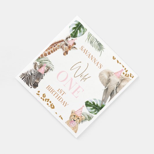 Cheetah Print Meisjes Safari Wild Een 1e Verjaarda Servet (Hoek)