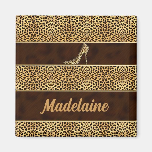 Cheetah Print met Heels met naam Magneet (Voorkant)