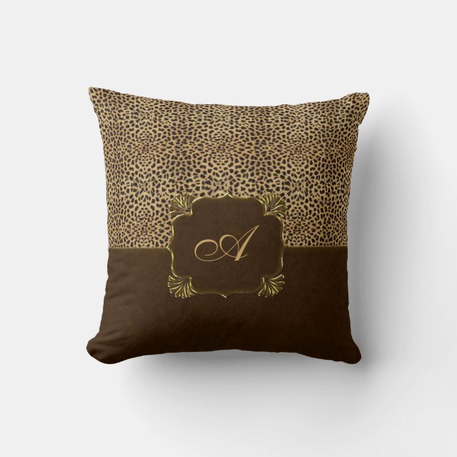 Cheetah Print Monogram Kussen (Voorkant)