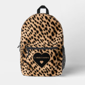 Cheetah Print Patroon Tan Brown & Black Heart Bedrukte Rugzak (Voorkant)