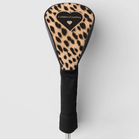 Cheetah Print Patroon Tan Brown & Black Heart Golfheadcover (Voorkant)