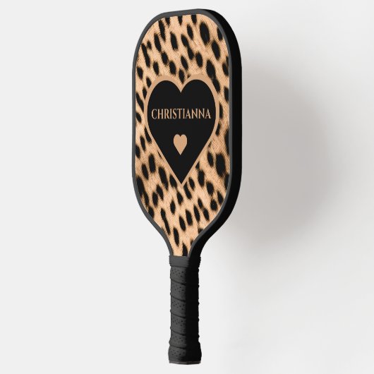 Cheetah Print Patroon Tan Brown & Black Heart Pickleball Paddle (Links)