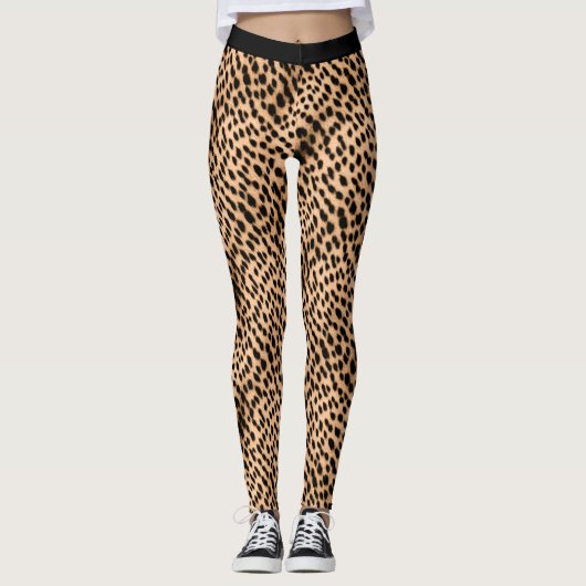 Cheetah Print Pattern Tan Brown & Black Leggings (Voorkant)
