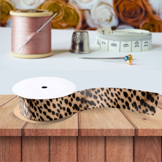 Cheetah Print Pattern Tan Brown & Black Satijnen Lint