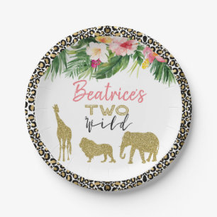 Cheetah Print Safari Glitter Two Wild Birthday  Papieren Bordje