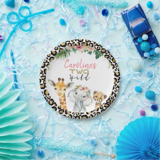 Cheetah Print Safari Glitter Two Wild Birthday Papieren Bordje (Feest)