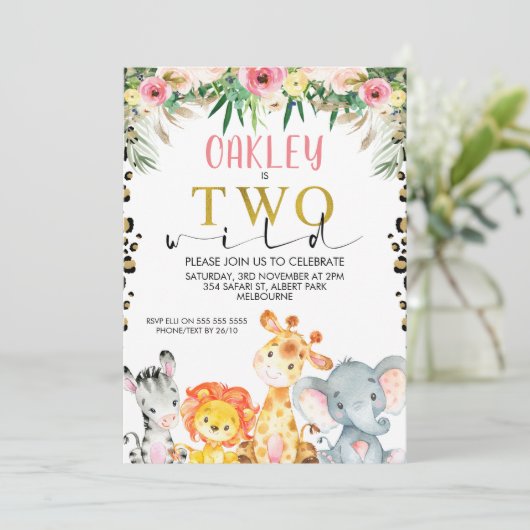 Cheetah Print Safaril Twee Wilde Verjaardag Uitnod Kaart (Staand voorkant)