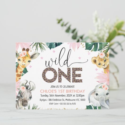 Cheetah print Wild One Safari Animals Birthday Kaart (Staand voorkant)